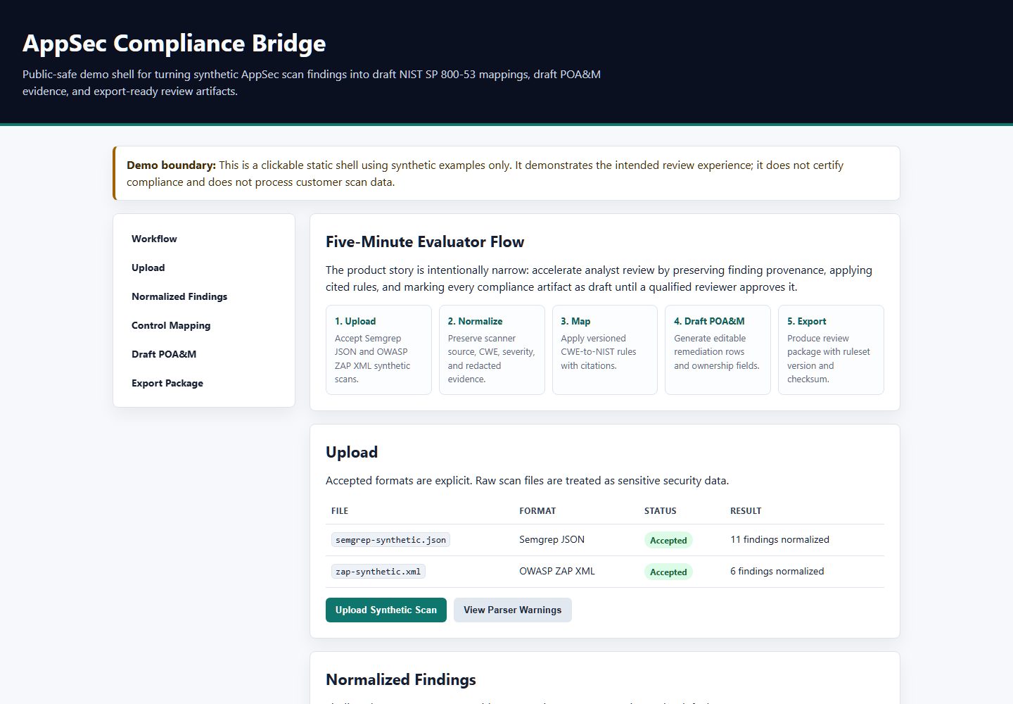 AppSec Compliance Bridge — local demo or concept screenshot