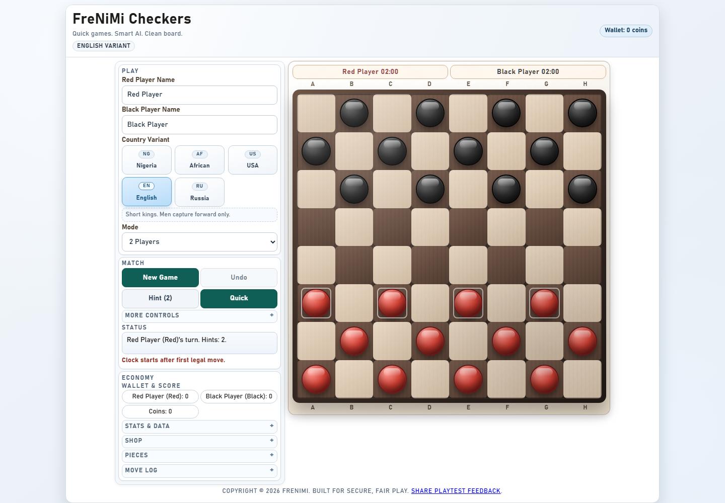 FreNiMi Checkers — public website screenshot