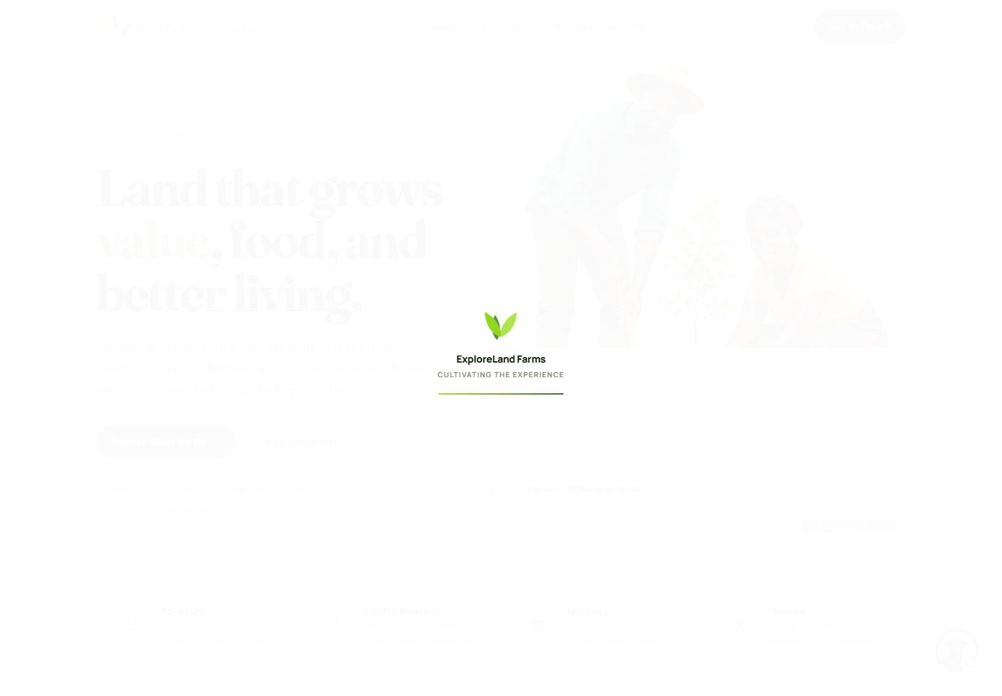 ExploreLand Farms — public website screenshot