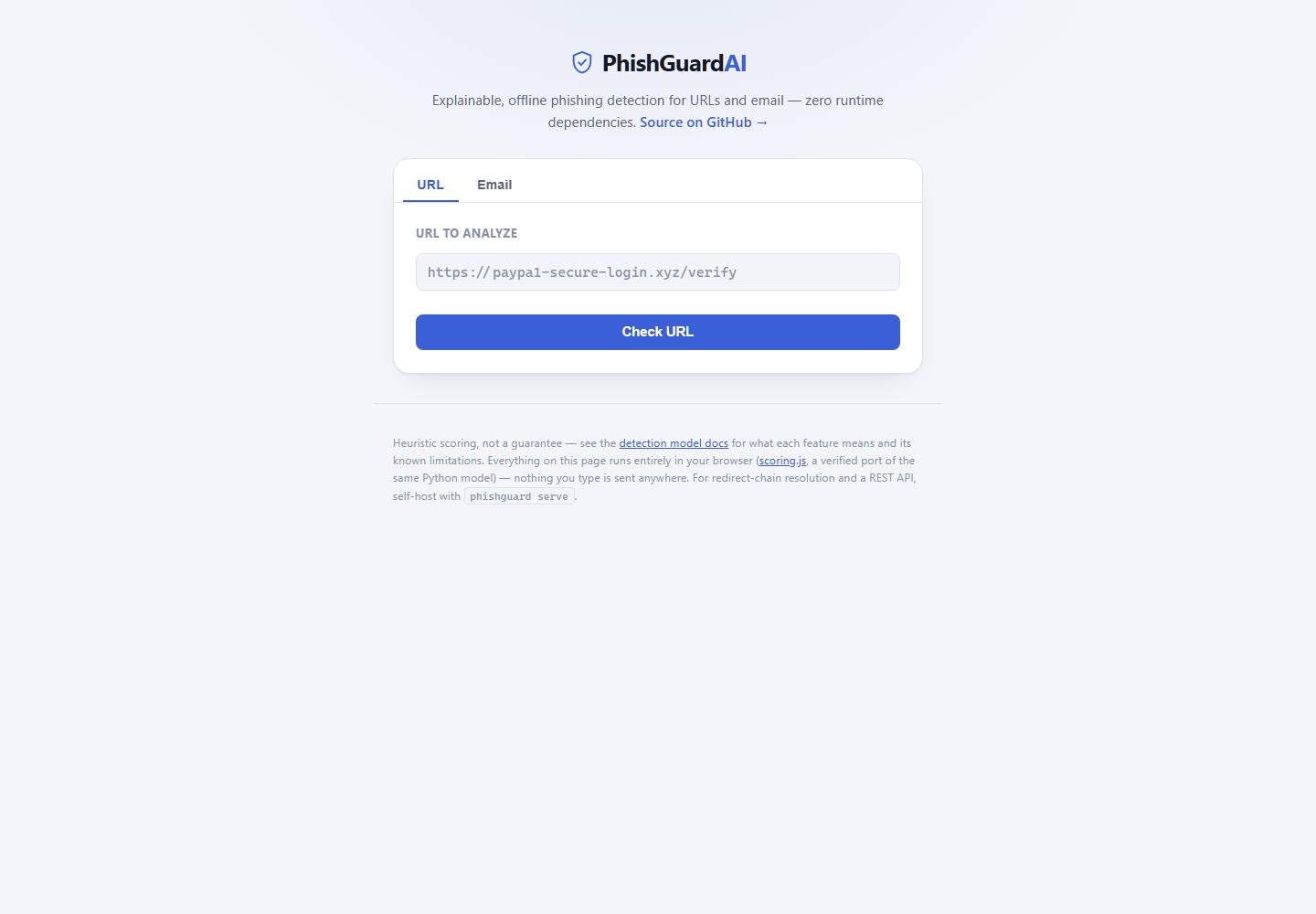 PhishGuard AI — public website screenshot